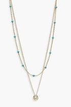 Boohoo Turquoise Bead & Diamante Circle Necklace