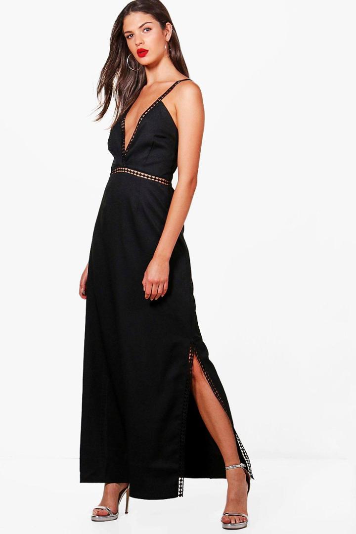 Boohoo Lily Ladder Trim Detail Maxi Dress Black