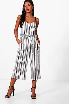 Boohoo Rosalie Striped Culotte Jumpsuit