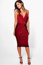 Boohoo Toril Slinky Wrap Lace Hem Midi Dress
