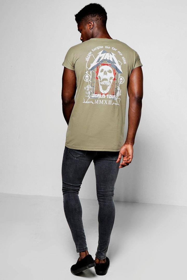 Boohoo Man World Tour Back Print Oversized Sleeveless T-shirt Khaki