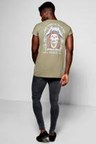 Boohoo Man World Tour Back Print Oversized Sleeveless T-shirt Khaki