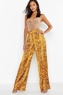 Boohoo Satin Snake Wide Leg Trousers