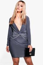 Boohoo Plus Faith Plunge Wrap Detail Bodycon Dress