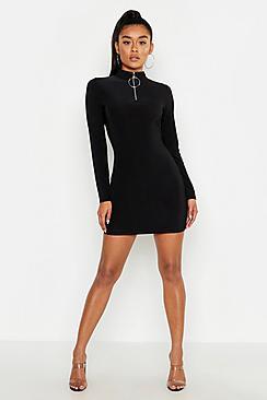 Boohoo O Ring High Neck Bodycon Dress