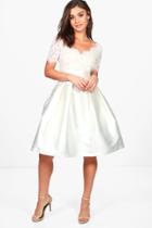 Boohoo Boutique Fay Eyelash Lace Skater Dress White