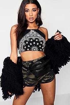 Boohoo Katie Scarf Print Tie Back Top