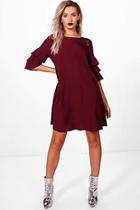 Boohoo Han Triple Frill Lace Insert Swing Dress