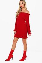 Boohoo Ruffle Hem Knitted Dress