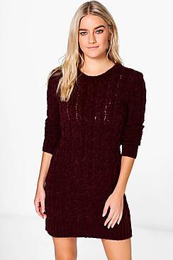 Boohoo Mollie Boucle Cable Knit Dress