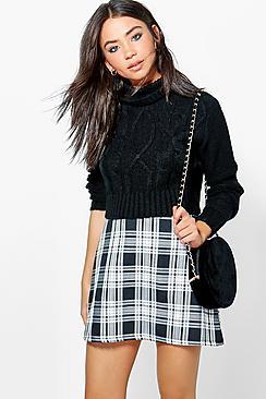 Boohoo Lorelei Monochrome Check Woven A Line Mini Skirt