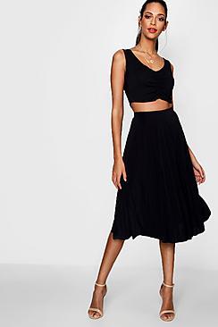 Boohoo Pleated Slinky Midi Skirt