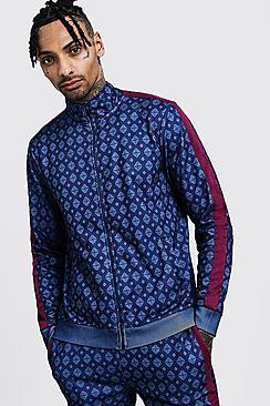 Boohoo Funnel Neck Printed Track Top With Tape Detail