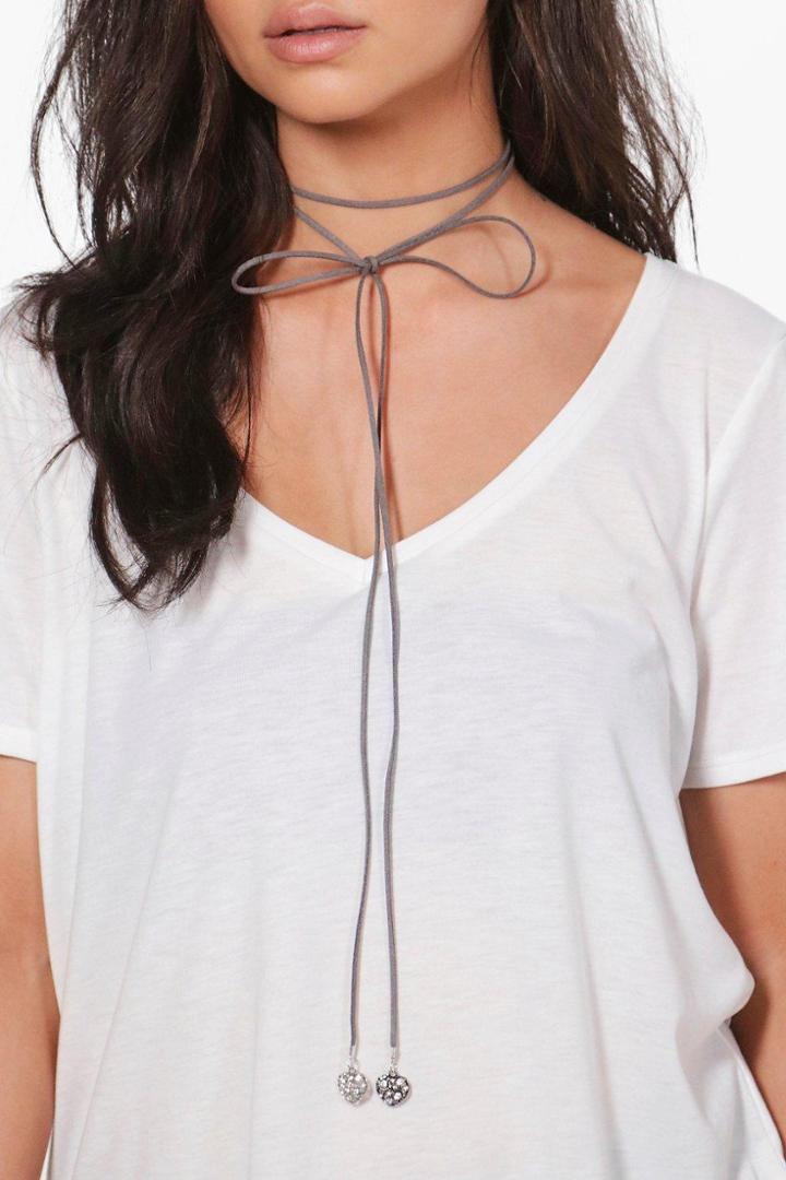 Boohoo Erin Filigree Tie End Skinny Choker Grey