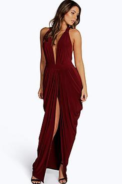 Boohoo Emmie Plunge Drape Effect Maxi Dress