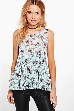 Boohoo Matilda Floral Print Ruffle Hem Vest