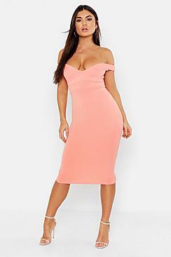 Boohoo Sweetheart Off Shoulder Midi Bodycon Dress