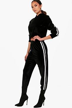 Boohoo Eva Athleisure Side Stripe Velour Jogger