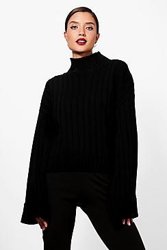 Boohoo Annie Maxi Wide Sleeve Wide Rib Jumper