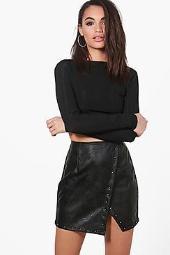 Boohoo Aalia Leather Look Asymmetric Mini Skirt