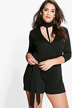 Boohoo Plus Mollie Choker Detail Playsuit