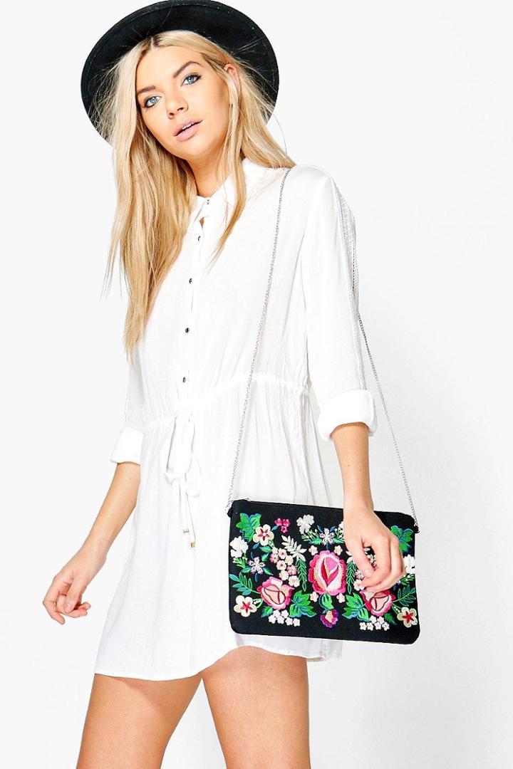 Boohoo Camelia Lace Sleeve Belted Shirt Dress White