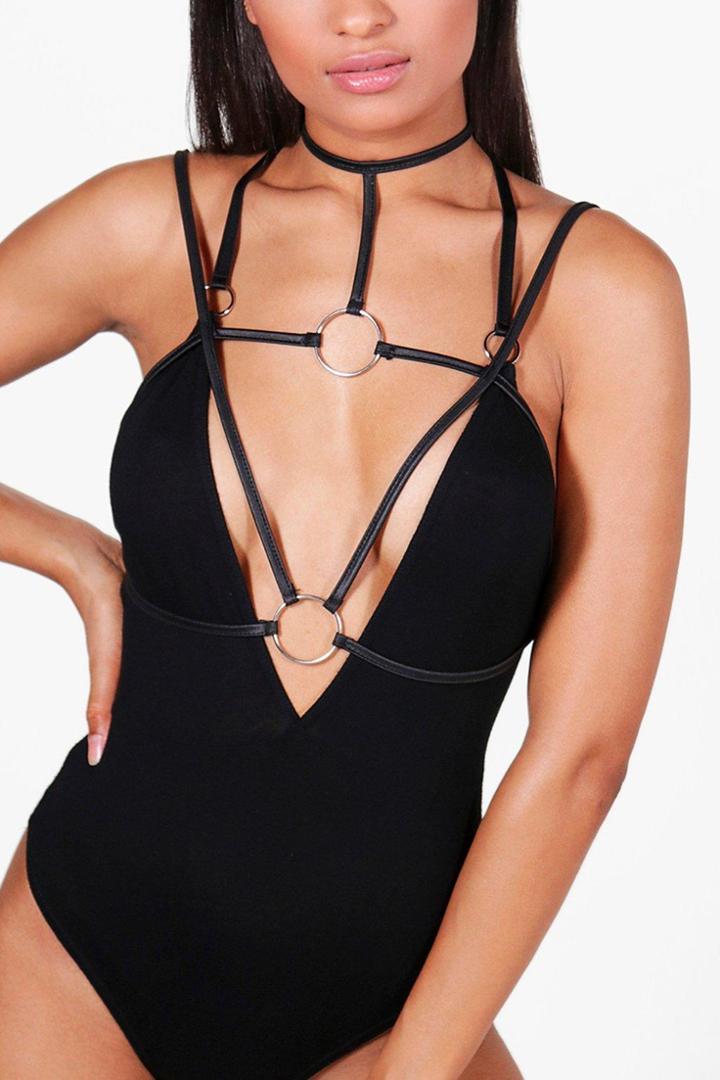 Boohoo Evie Pu & Ring Harness Black