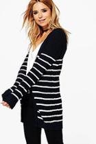 Boohoo Milly Edge To Edge Waffle Stitch Stripe Cardigan