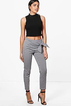 Boohoo Ellie Pinstripe Wrap Front Slim Fit Trousers