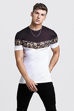 Boohoo Muscle Fit T-shirt In Baroque & Colour Block