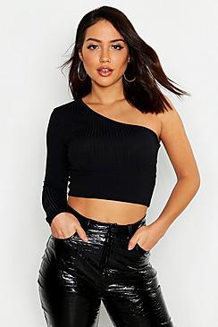 Boohoo Jumbo Rib One Shoulder Top