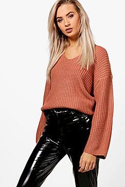 Boohoo Abigail V-neck Balloon Sleeve Jumper