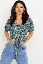 Boohoo Woven Leopard Tie Front Blouse