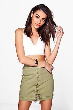 Boohoo Sloane Lace Up Front Loopback Casual Skirt