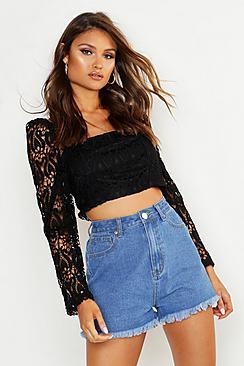 Boohoo Premium Corded Lace Long Sleeve Crop Top