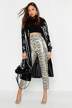 Boohoo Pu Belted Trench Coat