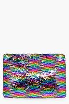Boohoo Violet Mermaid Sequin Zip Top Clutch Bag