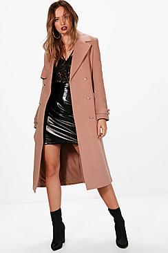 Boohoo Tina Double Breasted Wool Look Coat