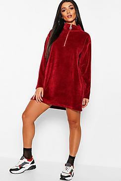 Boohoo Velour Zip Through Sweat Dress