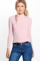 Boohoo Petite Tanya Long Sleeve Rib Turtle Neck Top Peach