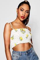 Boohoo Bronte Fruit Print Shirred Strappy Crop Top