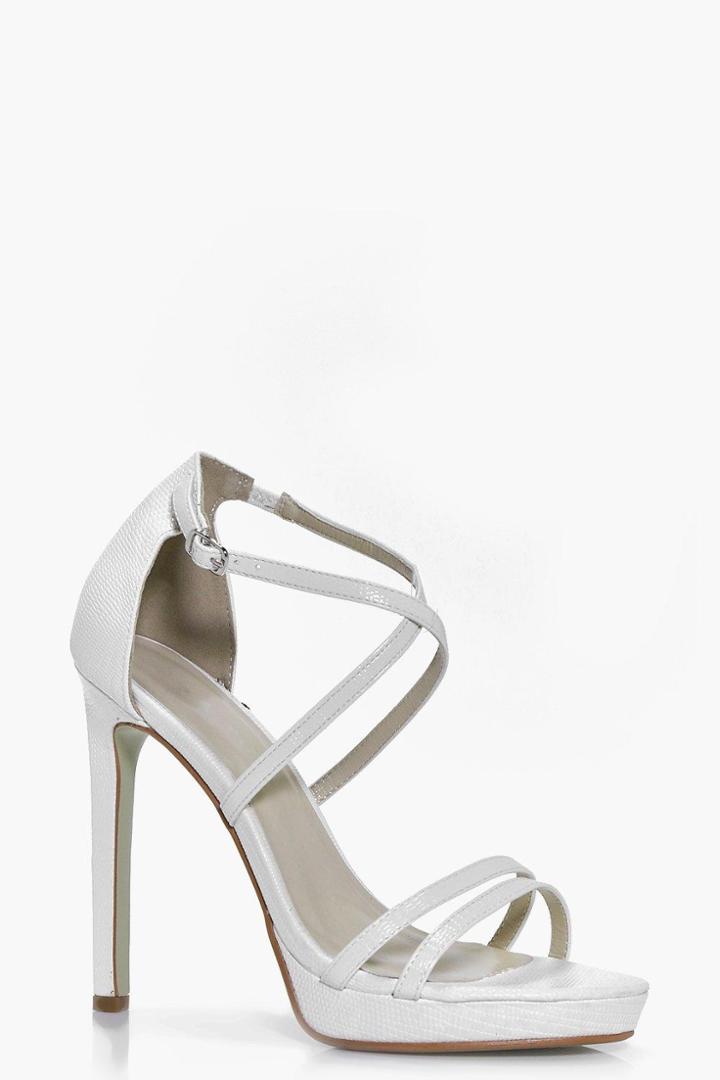 Boohoo Rebecca Cross Ankle Strap Platform Heels White