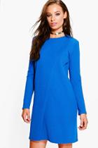 Boohoo Jenny Long Sleeve Wrap Over Shift Dress Cobalt