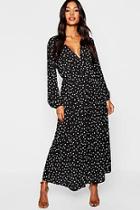 Boohoo Wrap Spot Maxi Dress With Split