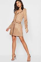 Boohoo Suedette Double Breasted Blazer Dress
