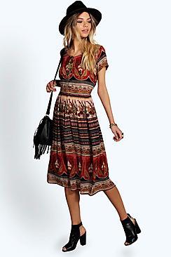 Boohoo Anisa Paisley Button Woven Midi Dress