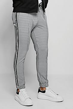 Boohoo Mono Mini Check Sports Tape Smart Jogger