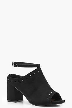 Boohoo Anna Pin Stud Peeptoe Flare Mid Heels
