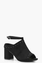 Boohoo Anna Pin Stud Peeptoe Flare Mid Heels