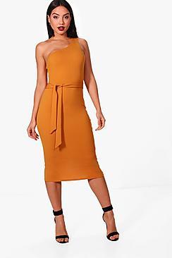 Boohoo One Shoulder Bow Detail Midi Dress